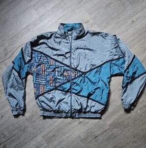 Vintage 80s/90s Active Wear Geometric Windbreaker Sports Track Jacket  - Large